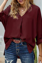 Fashion Casual Solid Patchwork V Neck Tops